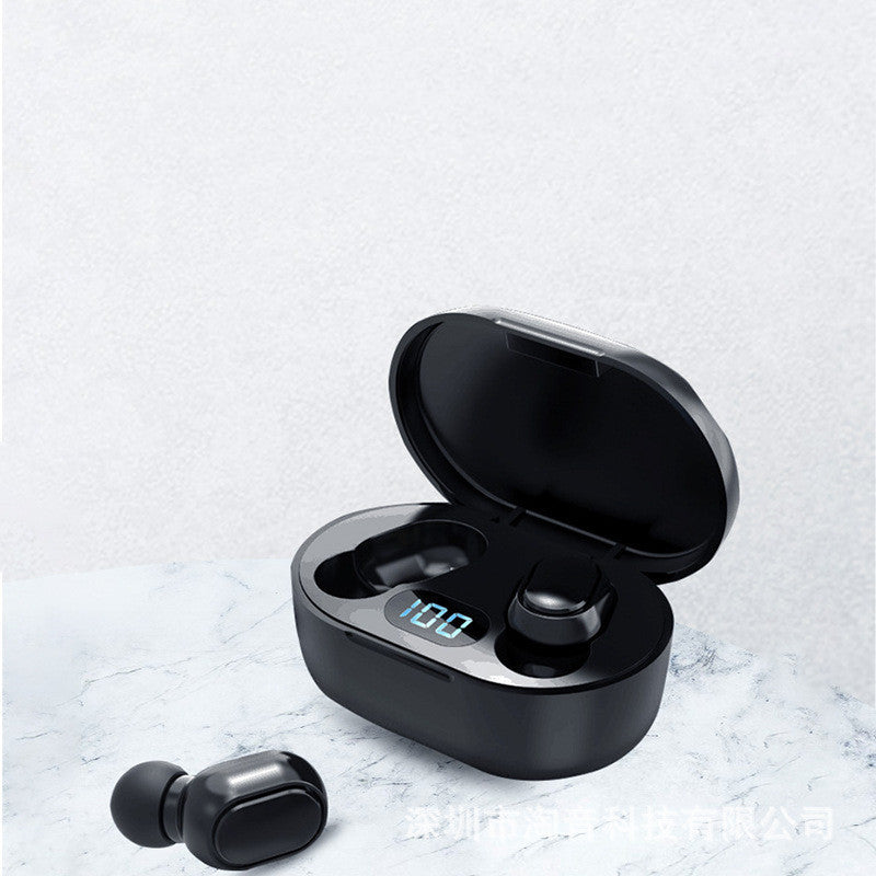 E7S Bluetooth Headset Mini TWS True Wireless Bluetooth In-Ear Earbuds with charging case and LED battery display. Compact, ergonomic design for seamless audio experience.