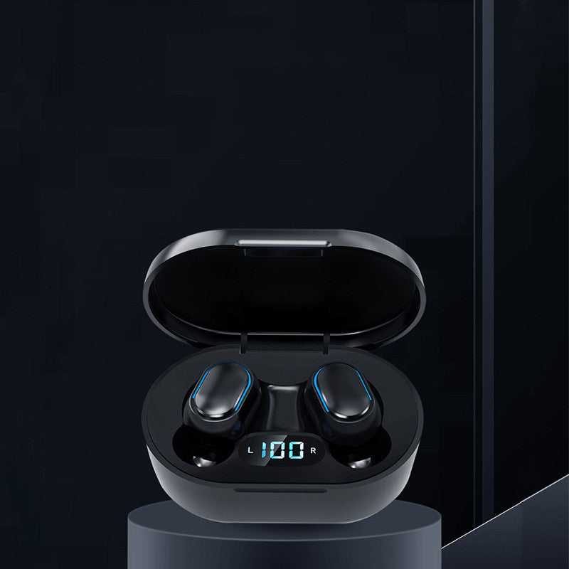 E7S Bluetooth Headset Mini TWS True Wireless Bluetooth In-Ear Earbuds with charging case and LED battery display. Compact, ergonomic design for seamless audio experience.