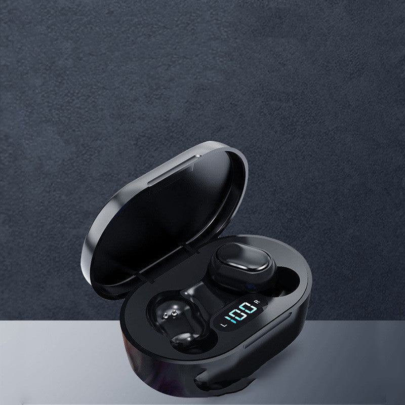 E7S Bluetooth Headset Mini TWS True Wireless Bluetooth In-Ear Earbuds with charging case and LED battery display. Compact, ergonomic design for seamless audio experience.