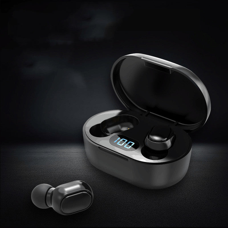 E7S Bluetooth Headset Mini TWS True Wireless Bluetooth In-Ear Earbuds with charging case and LED battery display. Compact, ergonomic design for seamless audio experience.